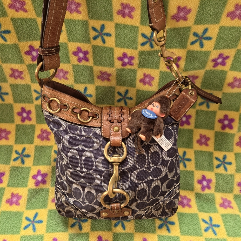 Coach Hampton Denim Signature Shoulder / Crossbody Duffle Bag